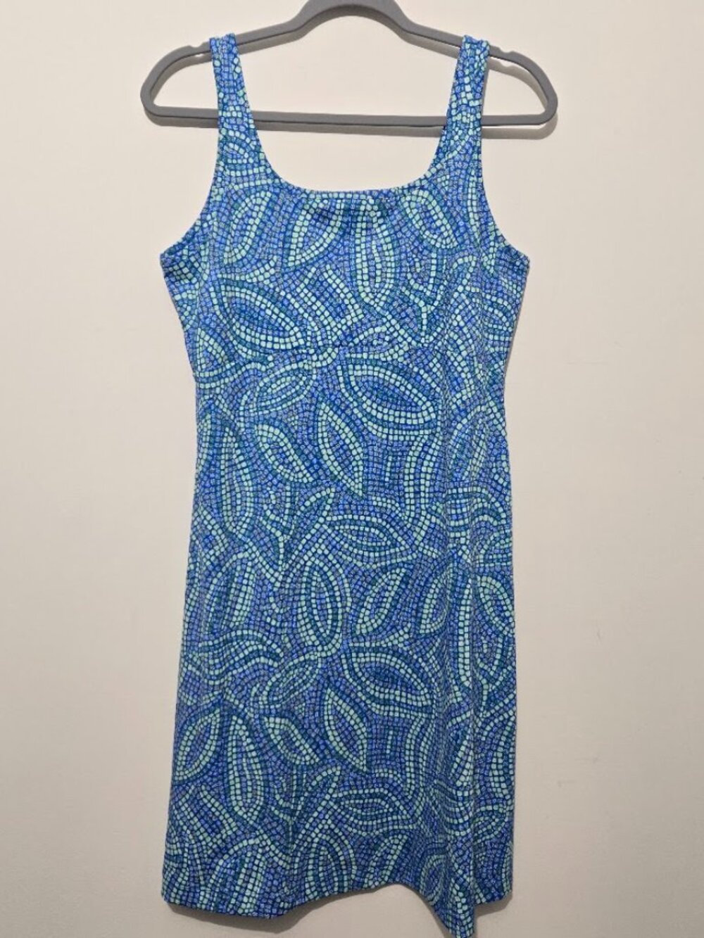 Columbia Women PFG Freezer III Dress Sz L Blue Mosaic Omni-Freeze UPF 50 Cooling